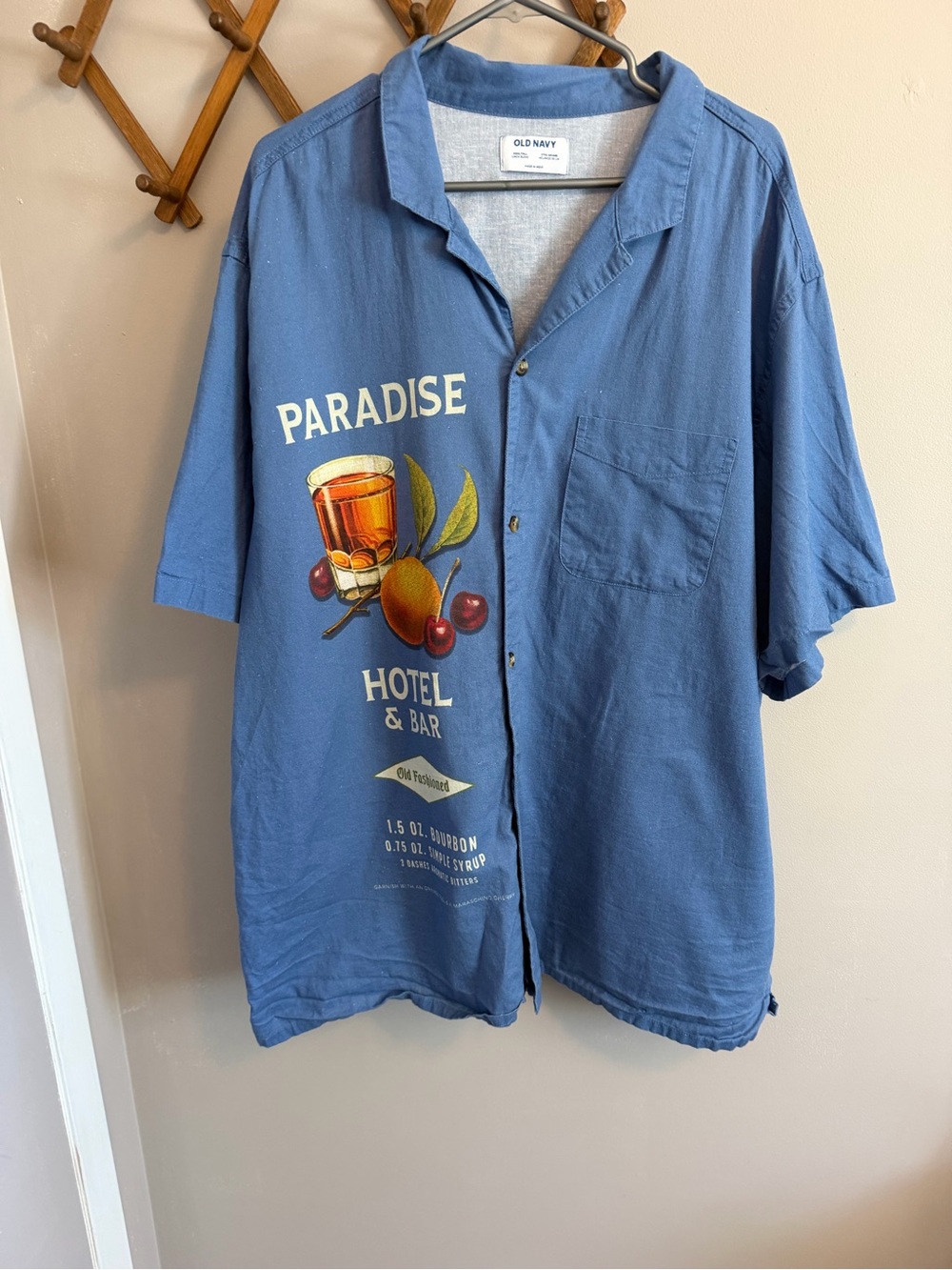 Old Navy Paradise Hotel Bar Cocktail Linen Blend Camp Shirt Blue 3XL Tall